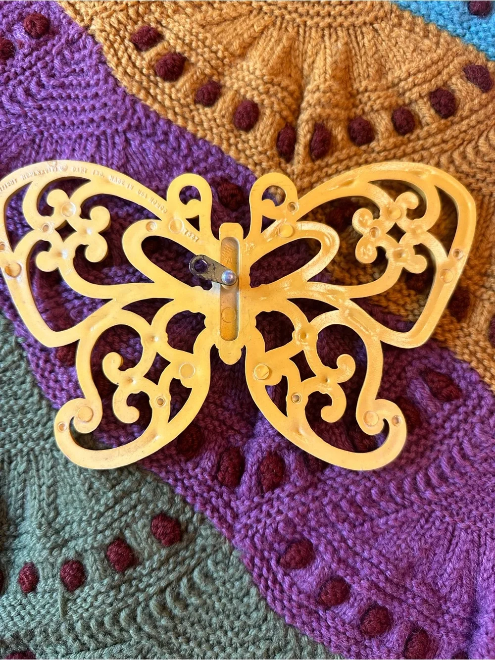 Homco Yellow Butterfly Groovy Wall Decor Hanger On Back